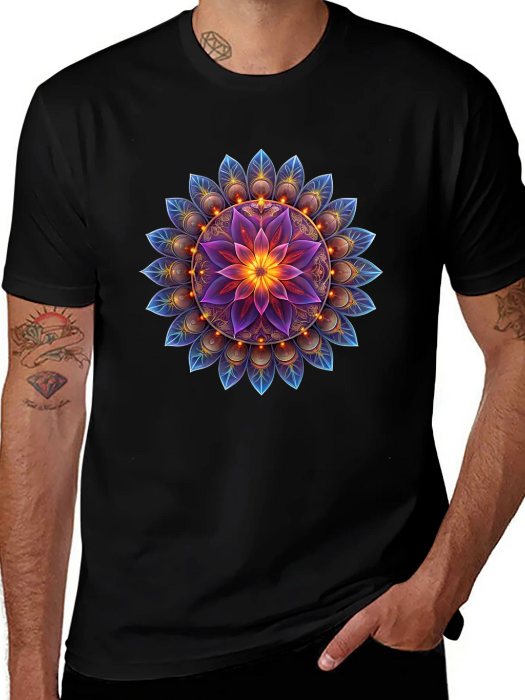 Floral Mandala Graphic Tee - Black Cotton Blend product image 1