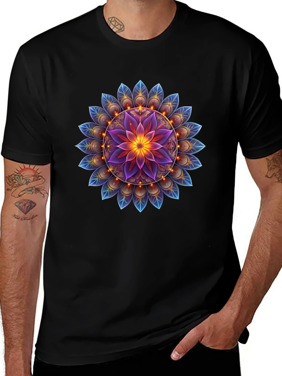 Floral Mandala Graphic Tee - Black Cotton Blend product image 1