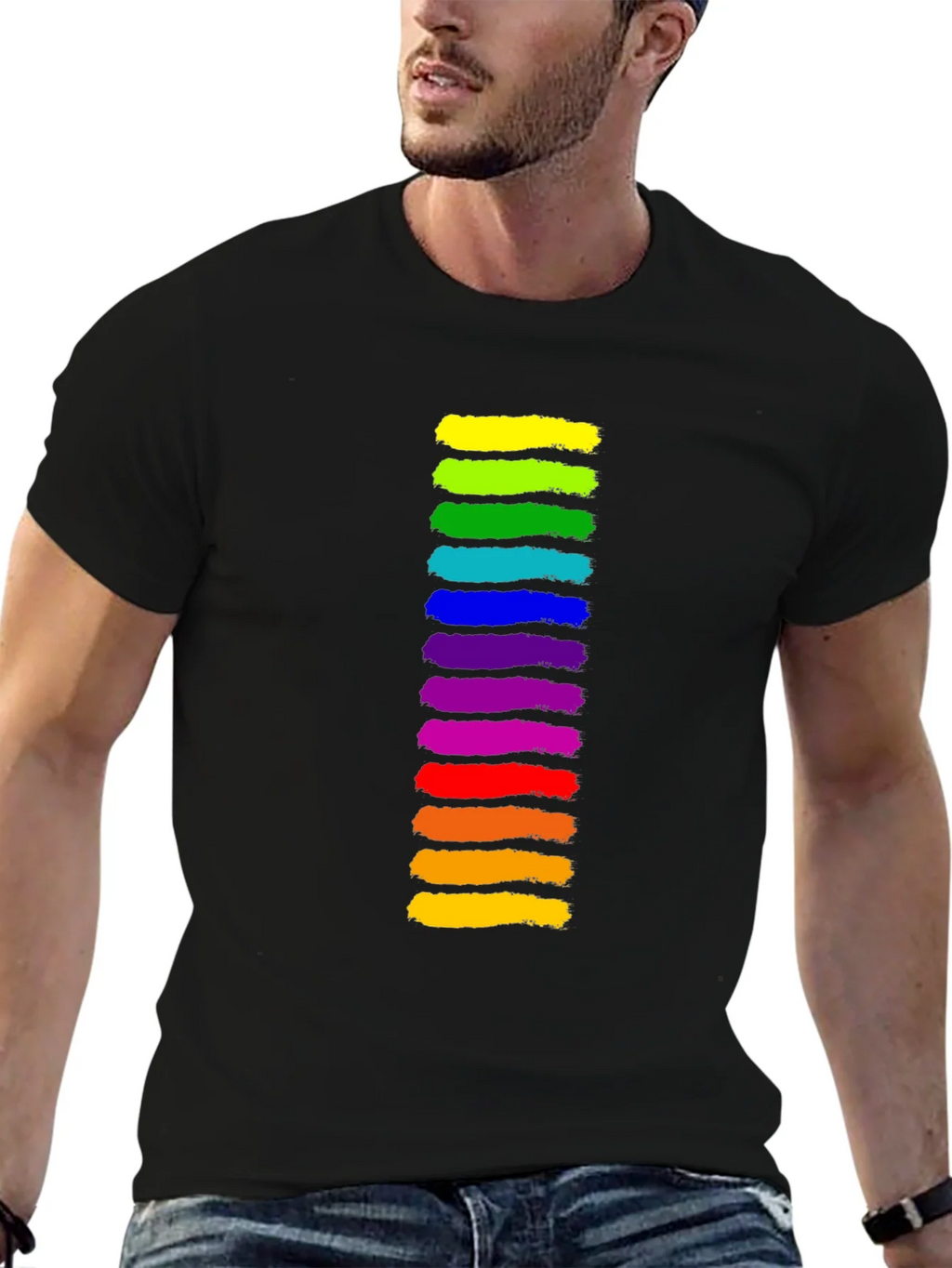 Rainbow Stripe Graphic Black T-Shirt product image 9