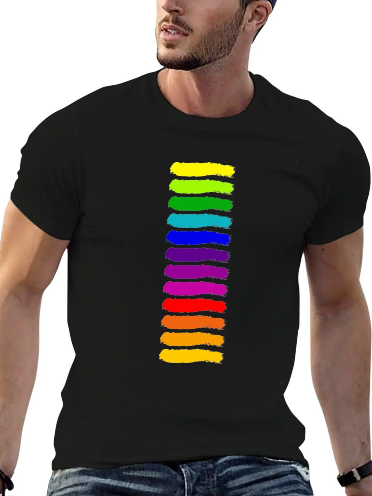 Rainbow Stripe Graphic Black T-Shirt product image 9