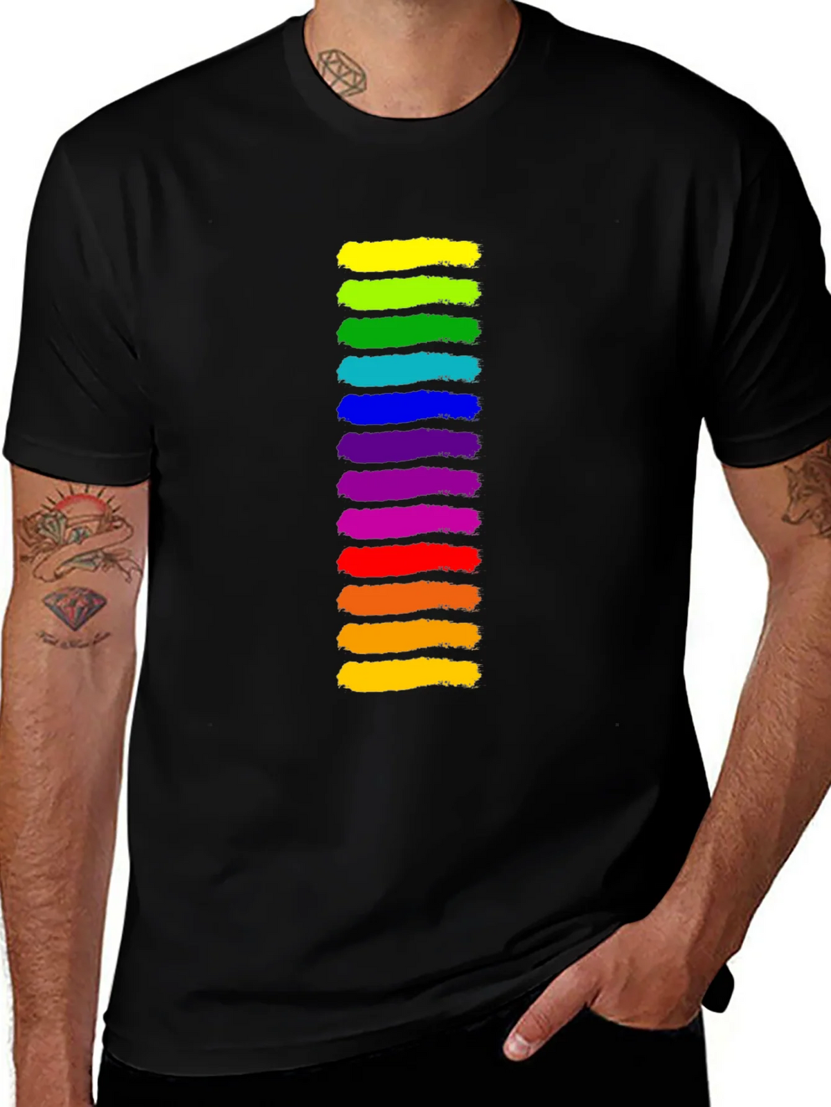 Rainbow Stripe Graphic Black T-Shirt product image 1