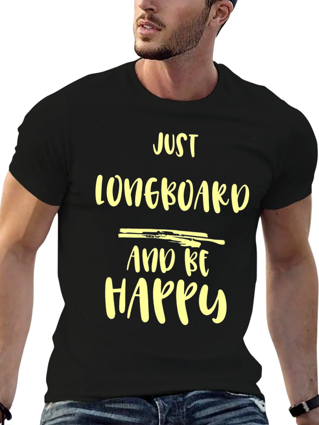 Just Longboard and Be Happy Graphic Tee - Black Casual Shirt product image 9