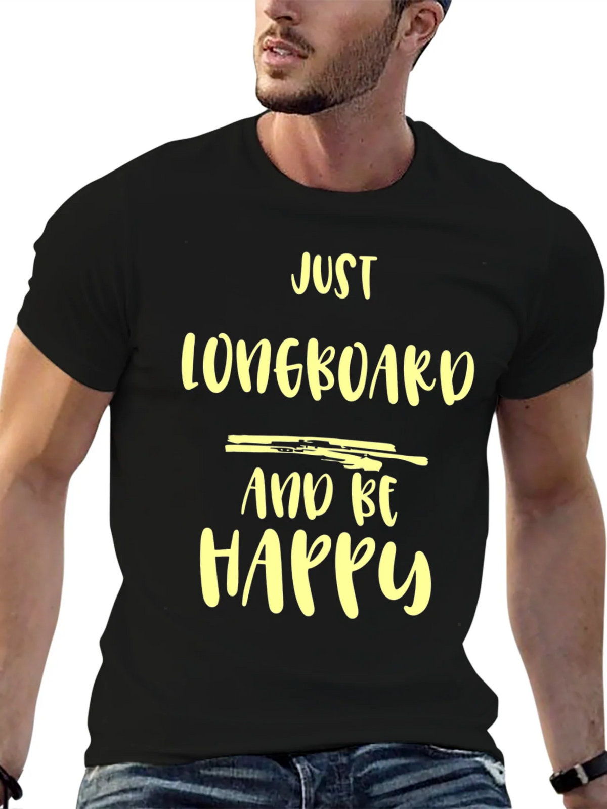 Just Longboard and Be Happy Graphic Tee - Black Casual Shirt product image 9