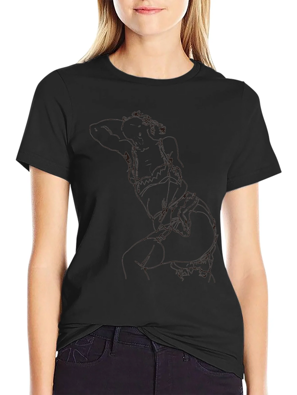 Modern Abstract Line Art Graphic Black T-Shirt product image 5