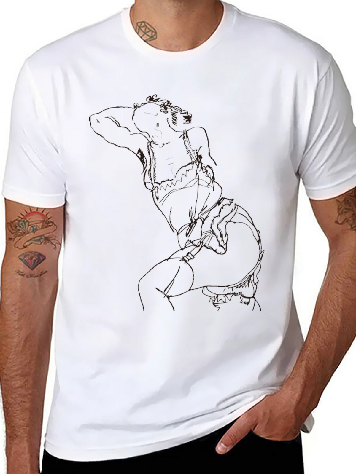 Modern Abstract Line Art Graphic Black T-Shirt product image 10