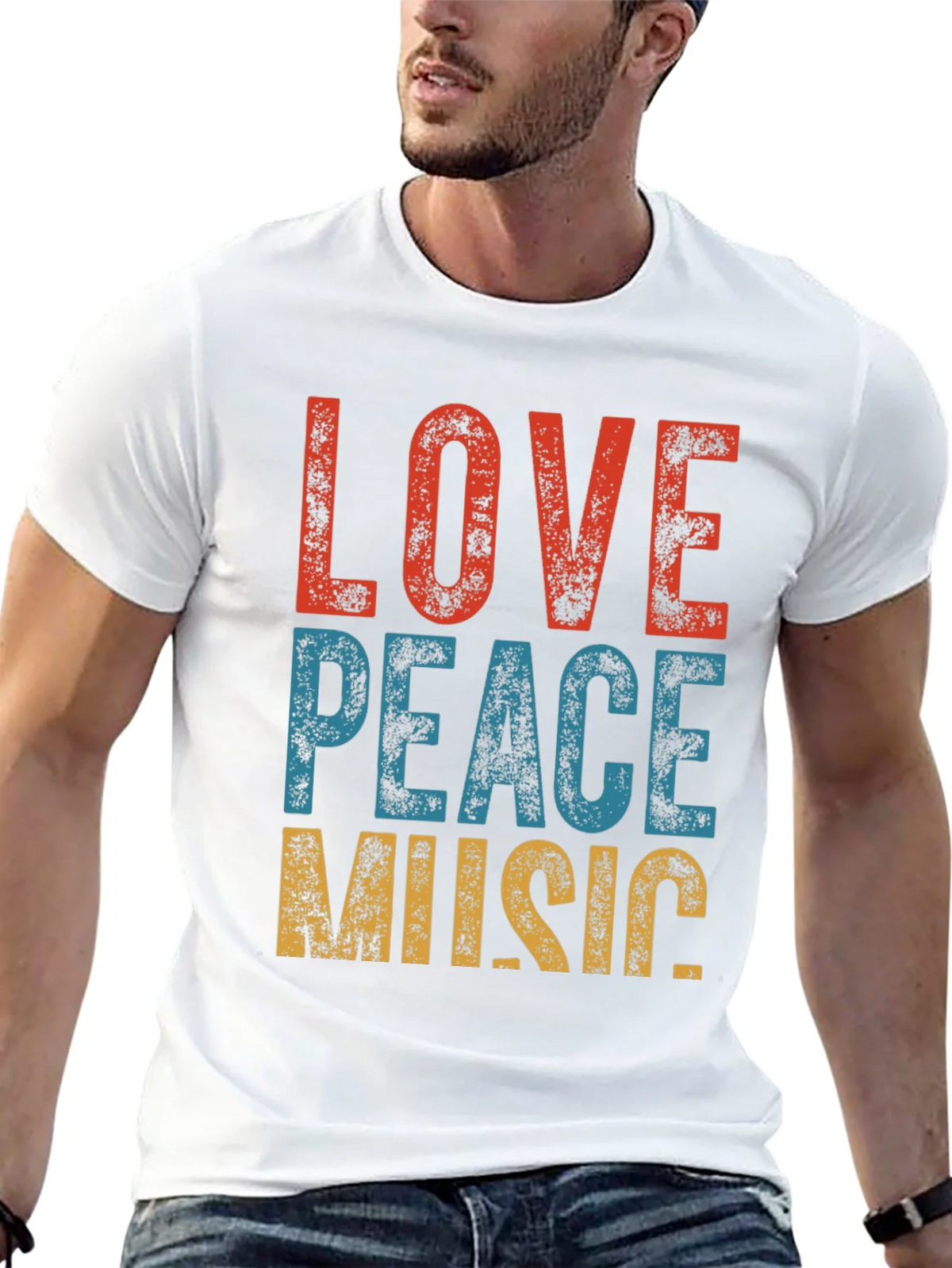 Retro Love Peace Music Graphic Tee product image 4