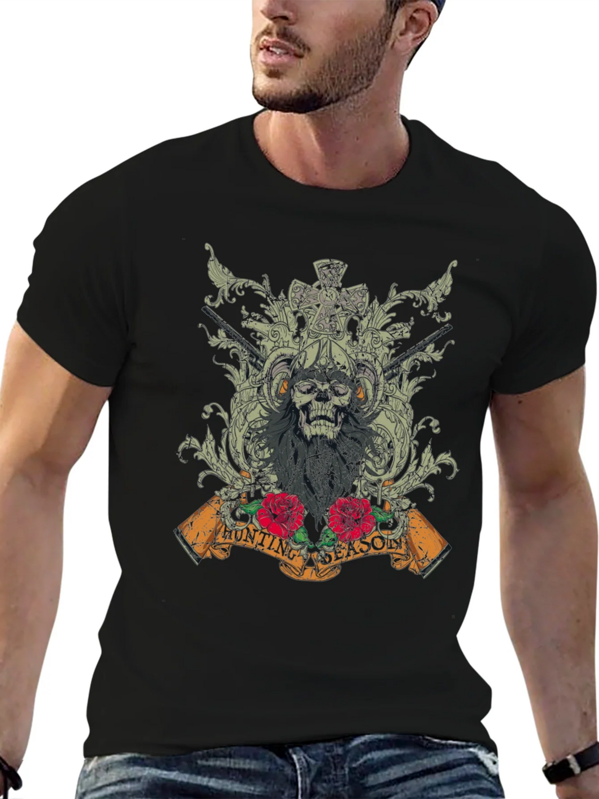 Skull Hunting Season Graphic T-Shirt - Black product image 8