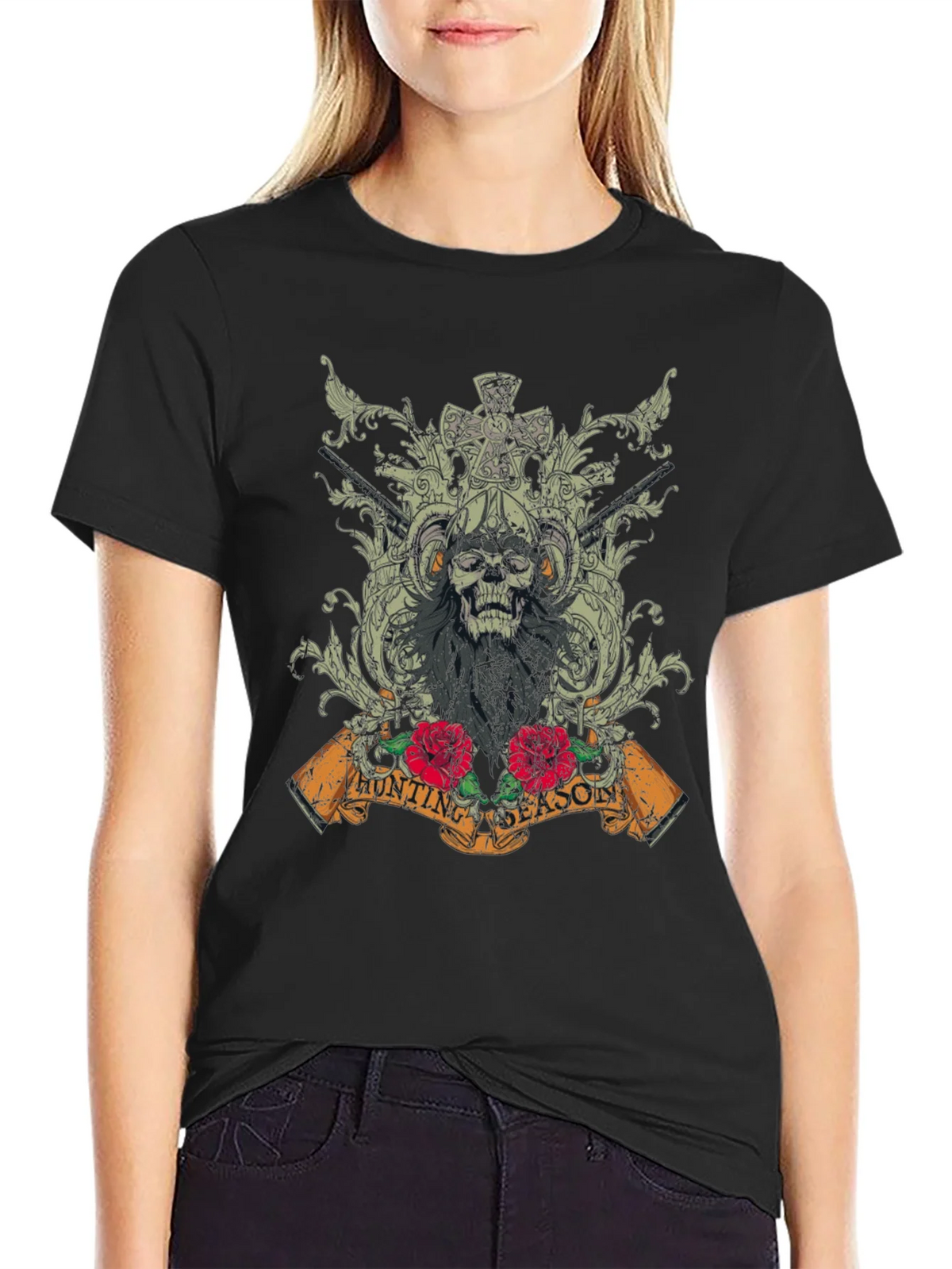 Skull Hunting Season Graphic T-Shirt - Black product image 4