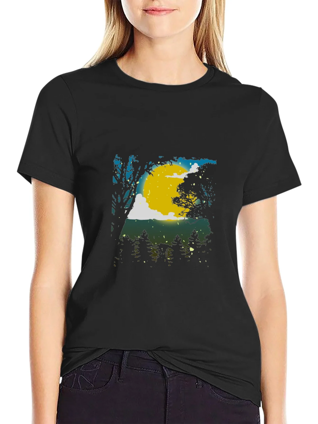 Moonlit Forest Graphic Tee - Black Cotton Blend product image 5