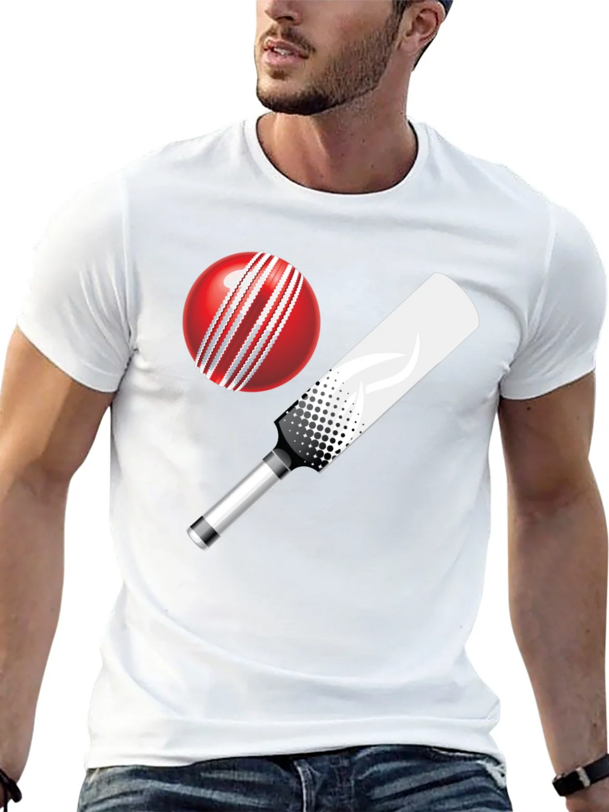 Cricket Ball and Bat Graphic T-Shirt product image 4