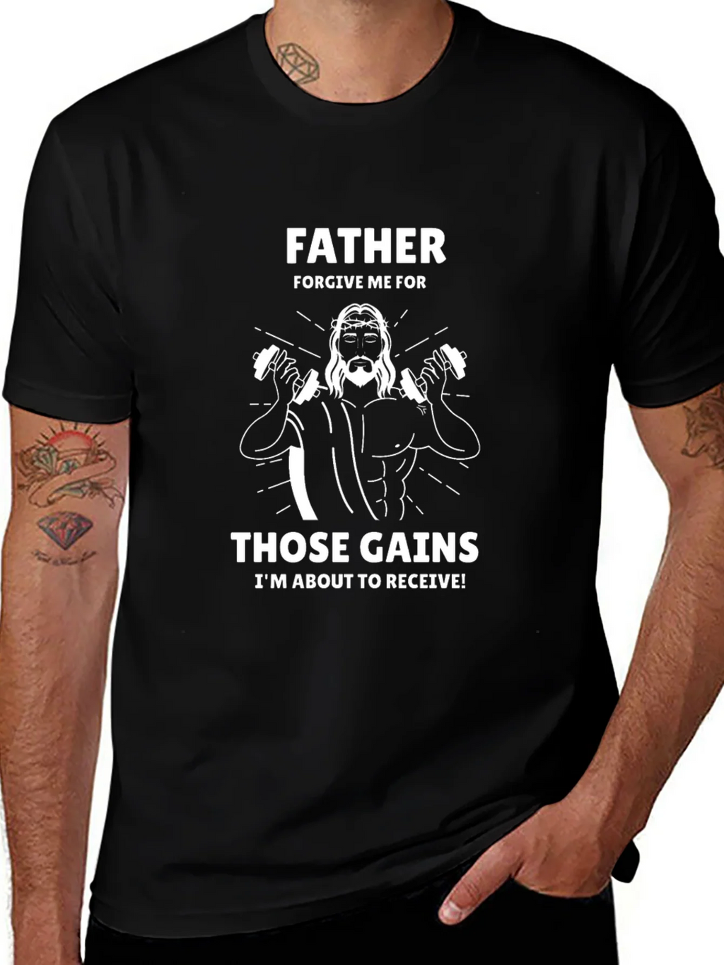Father Forgive Me Those Gains Mens Graphic Tee product image 1