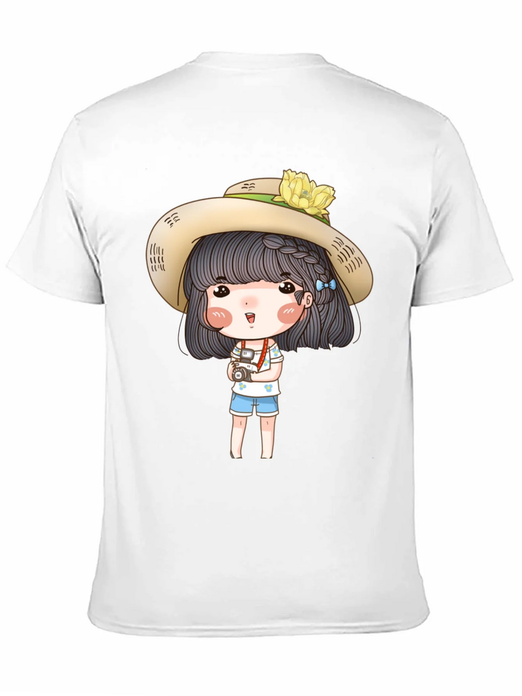 Cartoon Girl with Camera Graphic Tee - Black