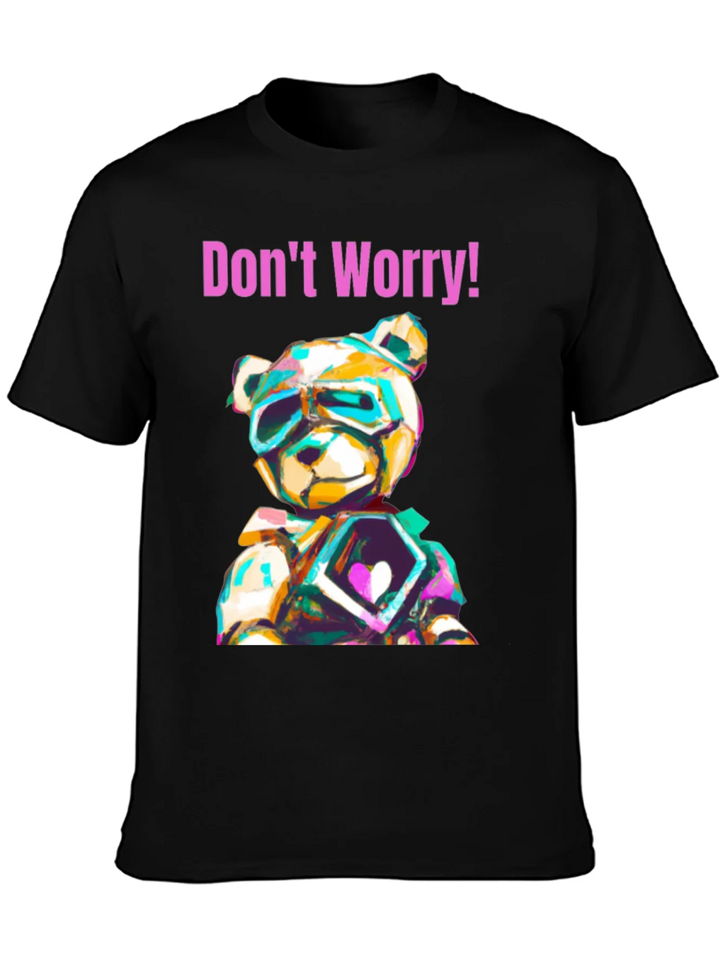 Dont Worry Graphic Tee with Geometric Teddy Bear Design product image 6