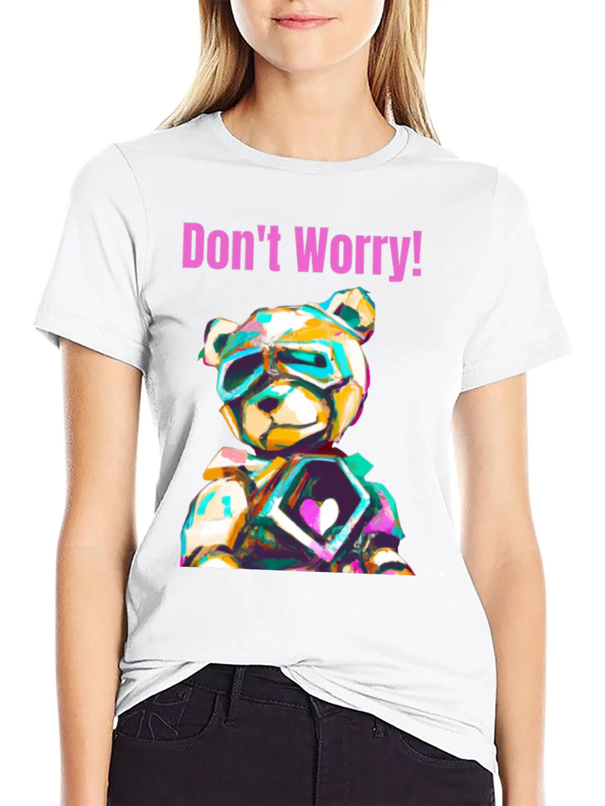 Dont Worry Graphic Tee with Geometric Teddy Bear Design product image 11