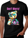 Dont Worry Graphic Tee with Geometric Teddy Bear Design product image 1