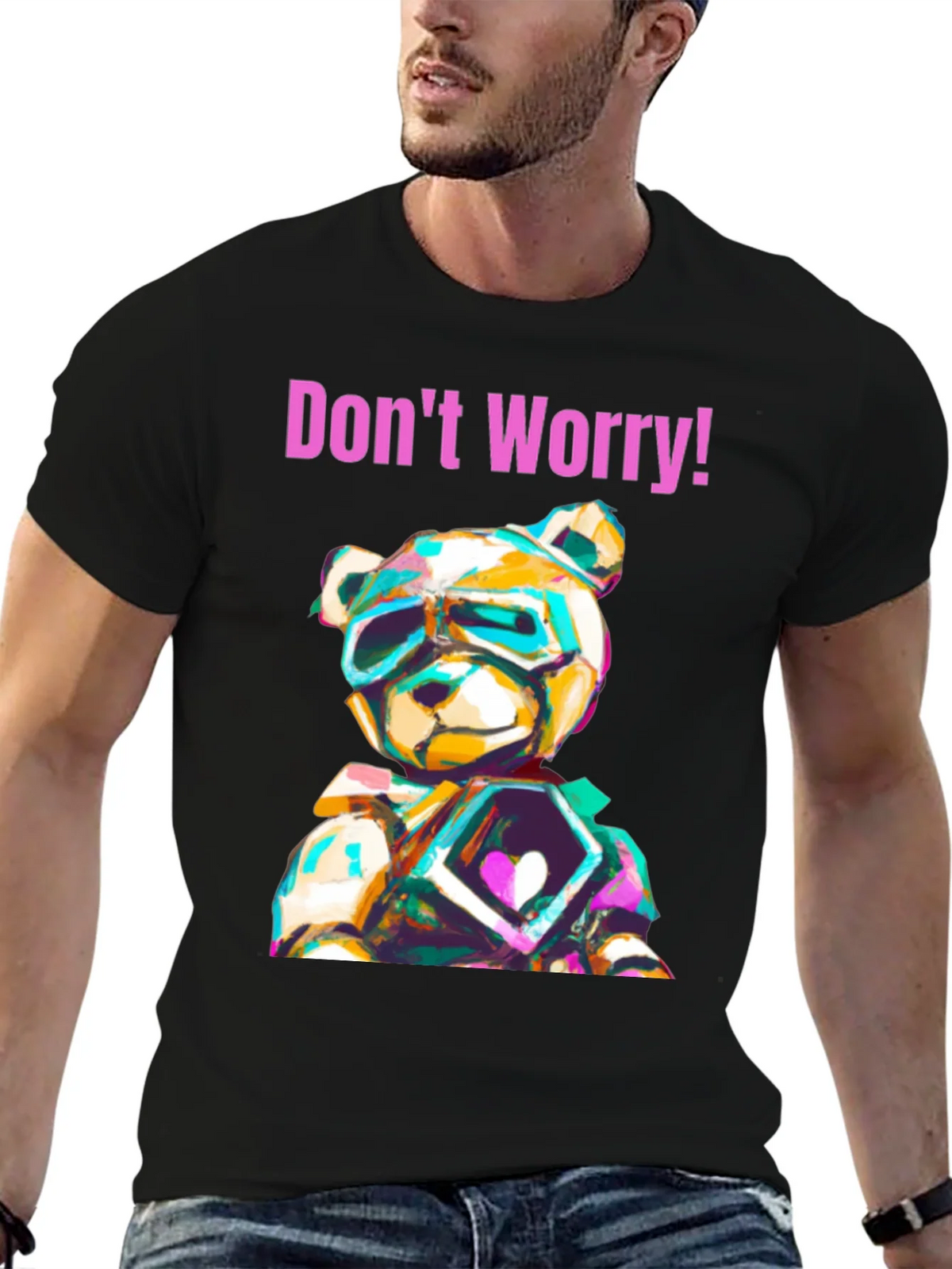Dont Worry Graphic Tee with Geometric Teddy Bear Design product image 9