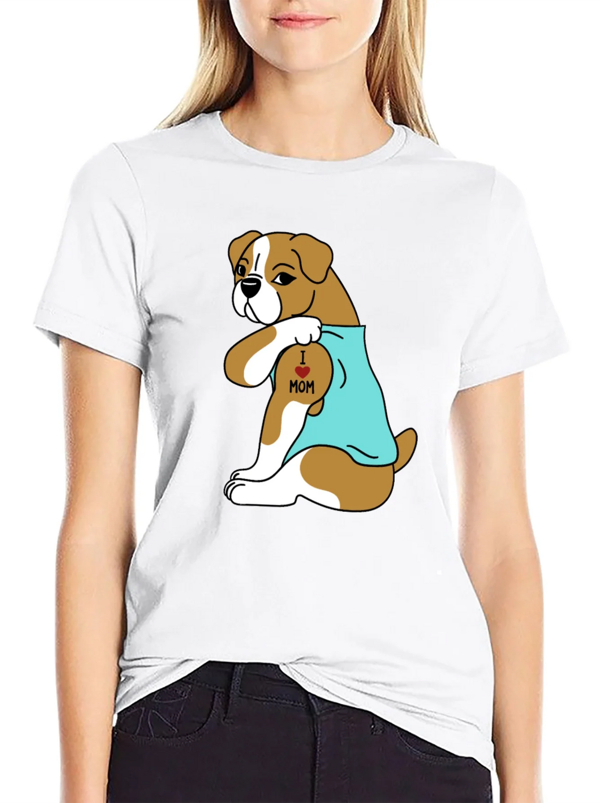 Boxer Dog I Heart Mom Tattoo T-Shirt product image 11