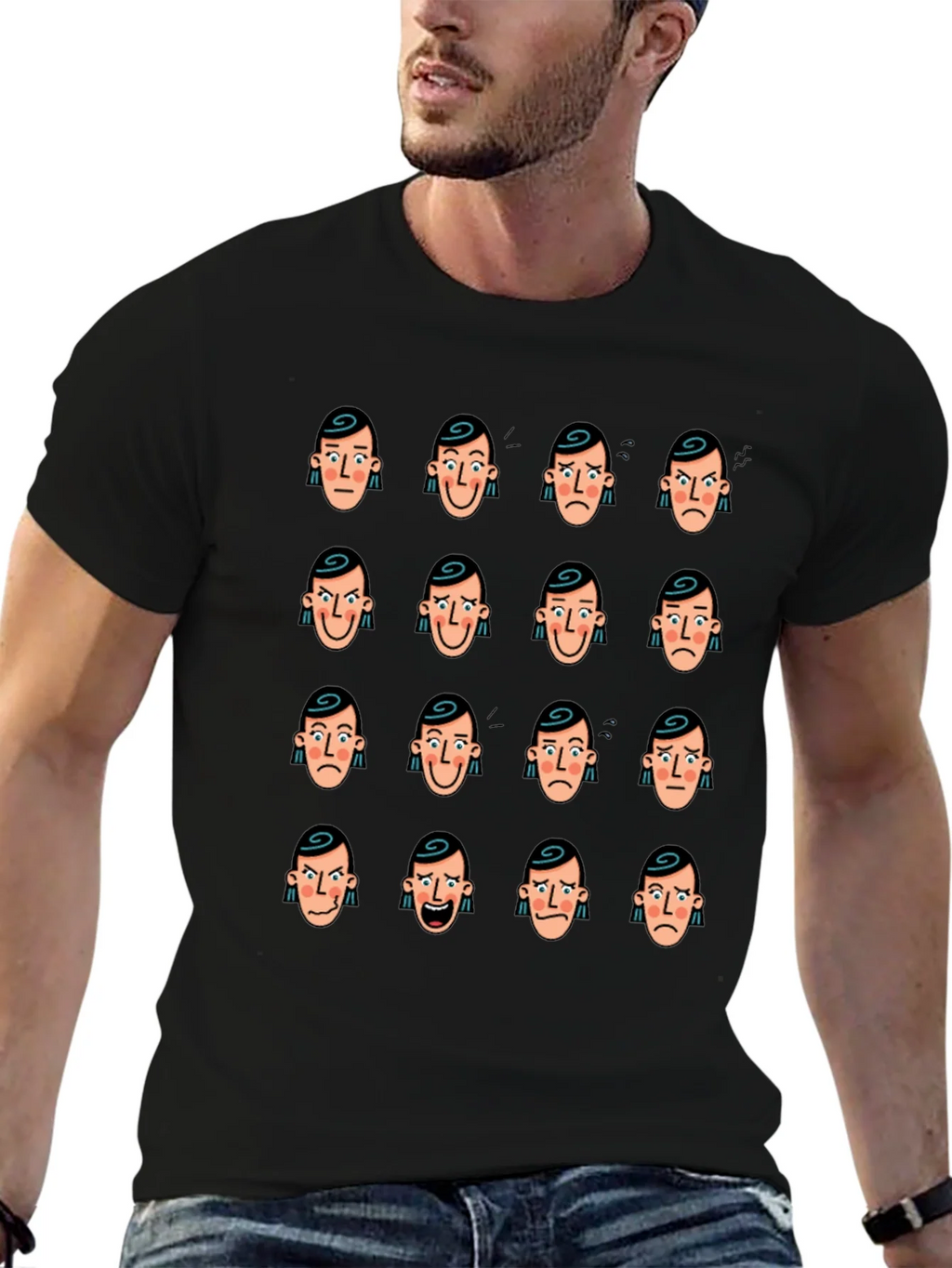 Emotional Faces Graphic Black T-Shirt product image 9