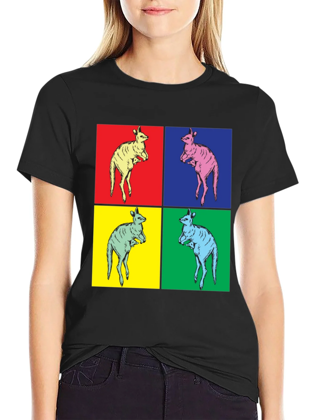 Kangaroo Pop Art Black T-Shirt product image 5