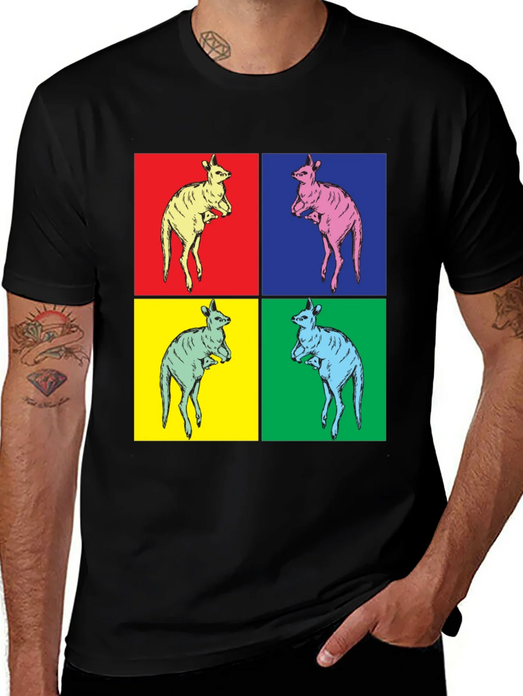 Kangaroo Pop Art Black T-Shirt product image 1