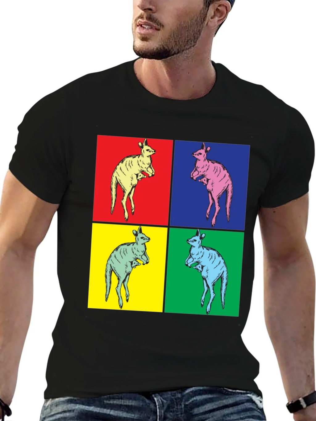 Kangaroo Pop Art Black T-Shirt product image 9