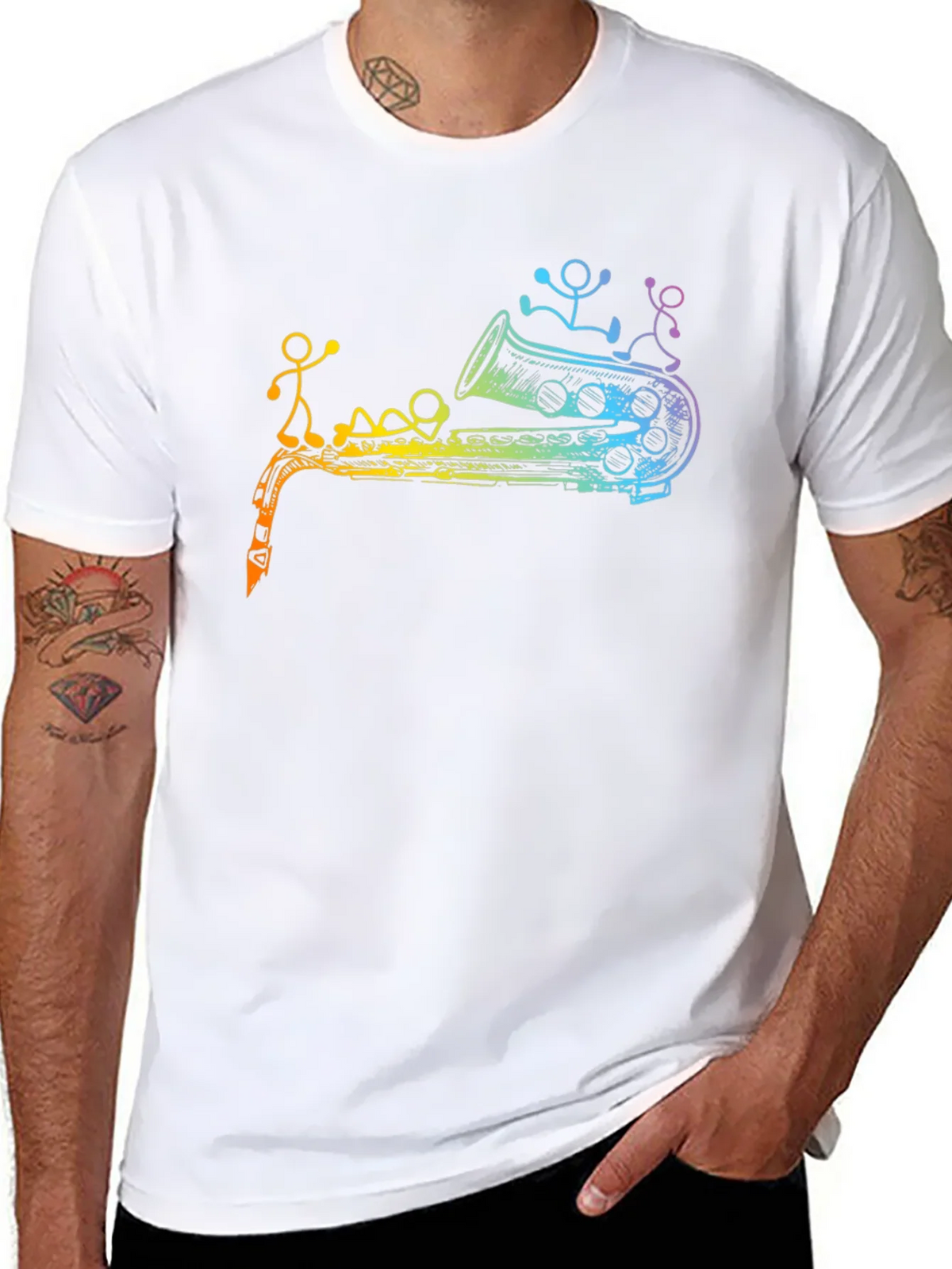 Rainbow Saxophone Stick Figures Graphic T-Shirt product image 10