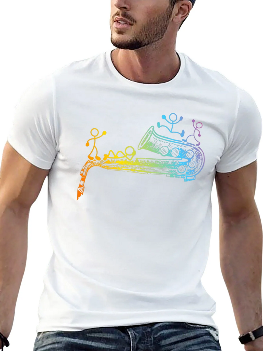 Rainbow Saxophone Stick Figures Graphic T-Shirt product image 4