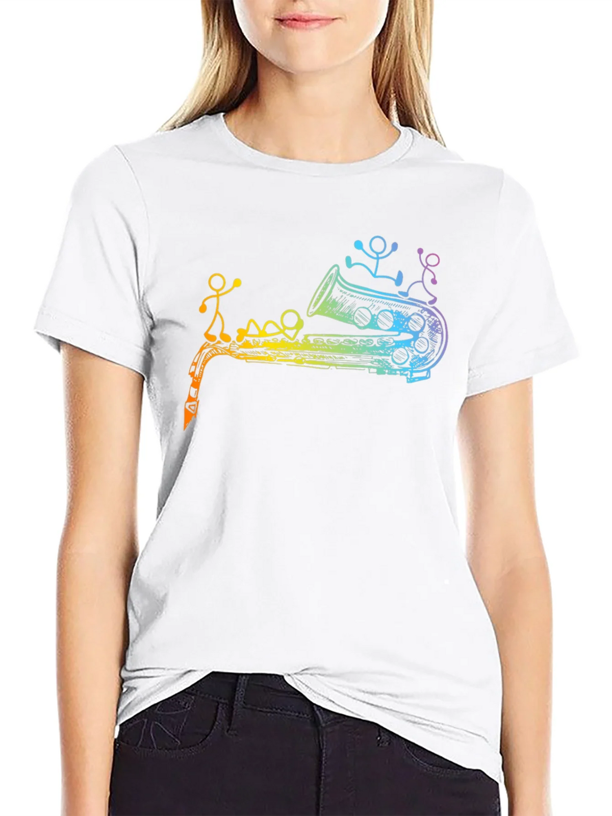 Rainbow Saxophone Stick Figures Graphic T-Shirt product image 11
