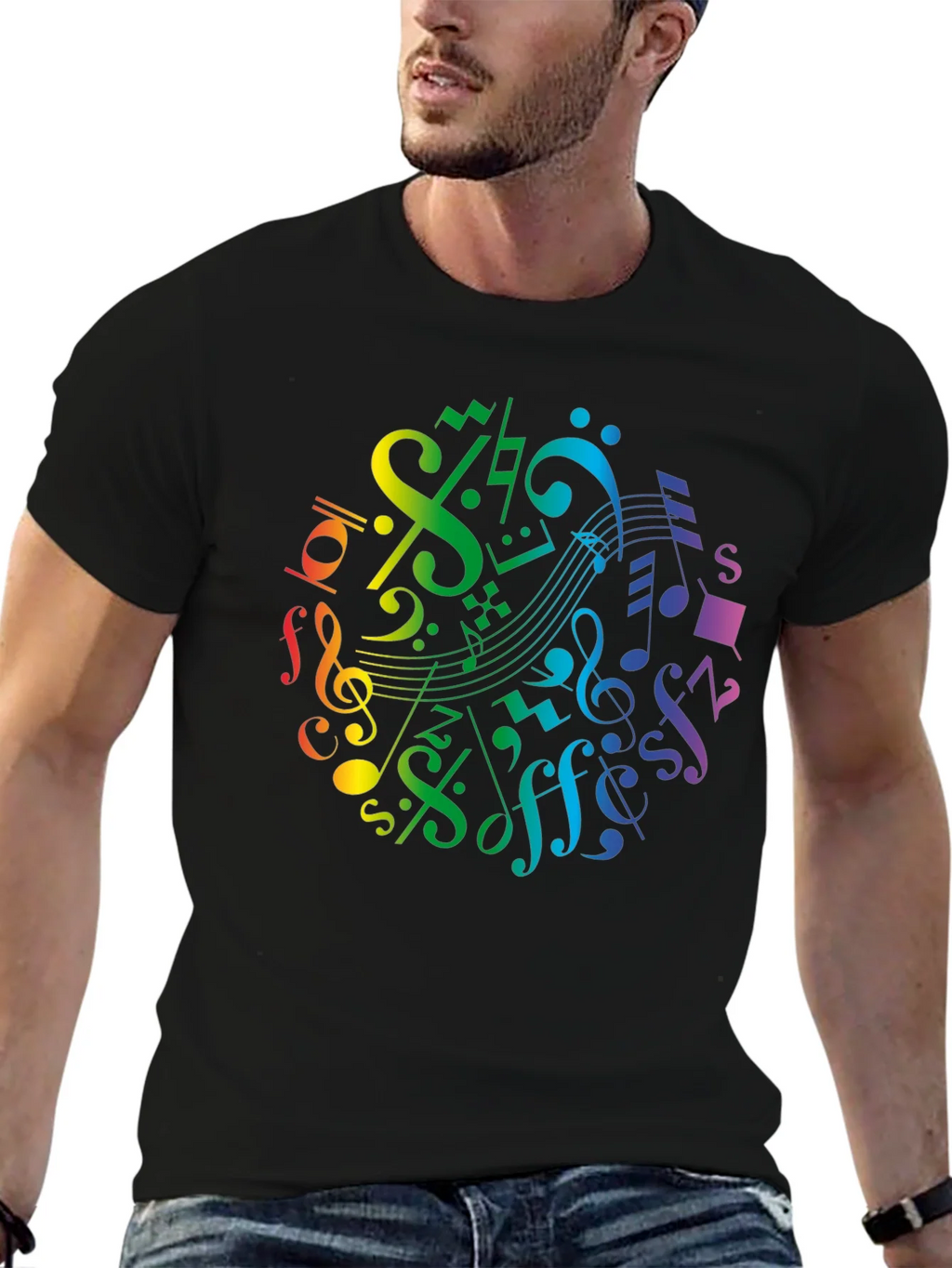 Rainbow Music Notes Graphic T-Shirt product image 9