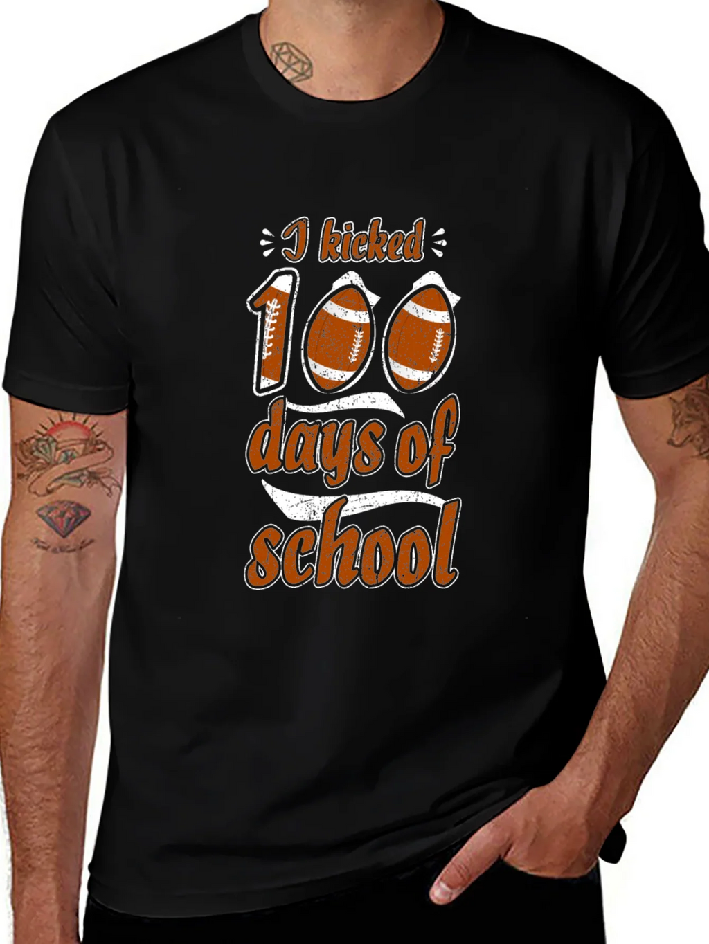 I Kicked 100 Days of School Football T-Shirt product image 1