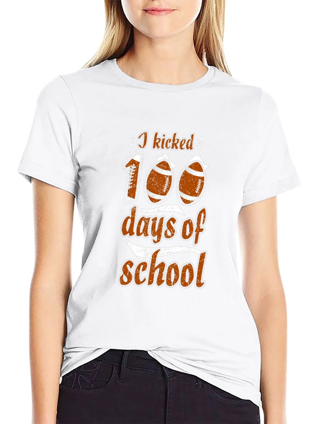 I Kicked 100 Days of School Football T-Shirt product image 11