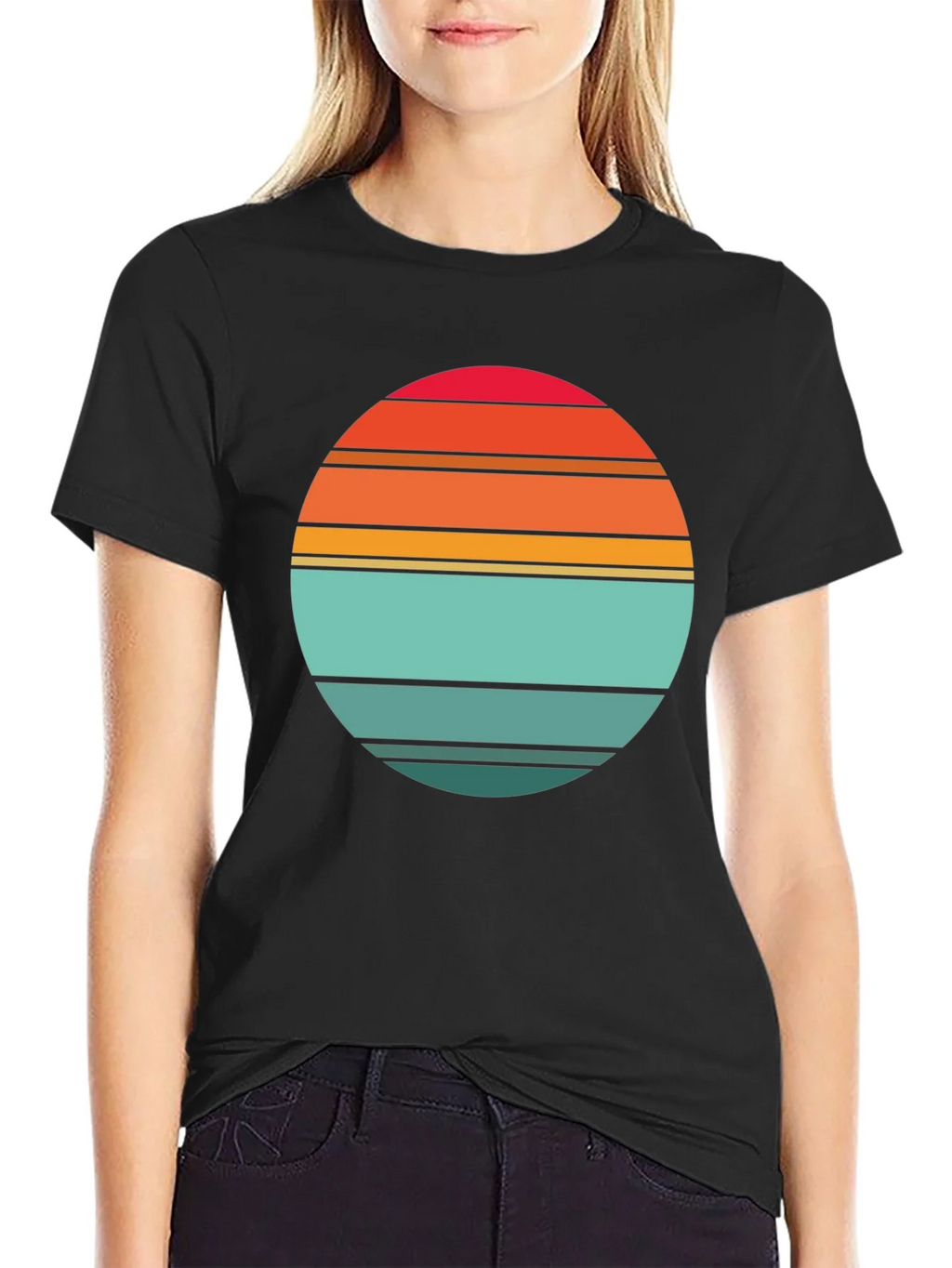 Retro Sunset Striped Graphic Tee - Black product image 5