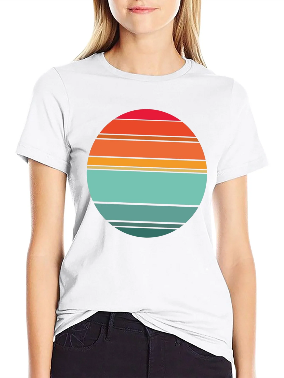 Retro Sunset Striped Graphic Tee - Black product image 11