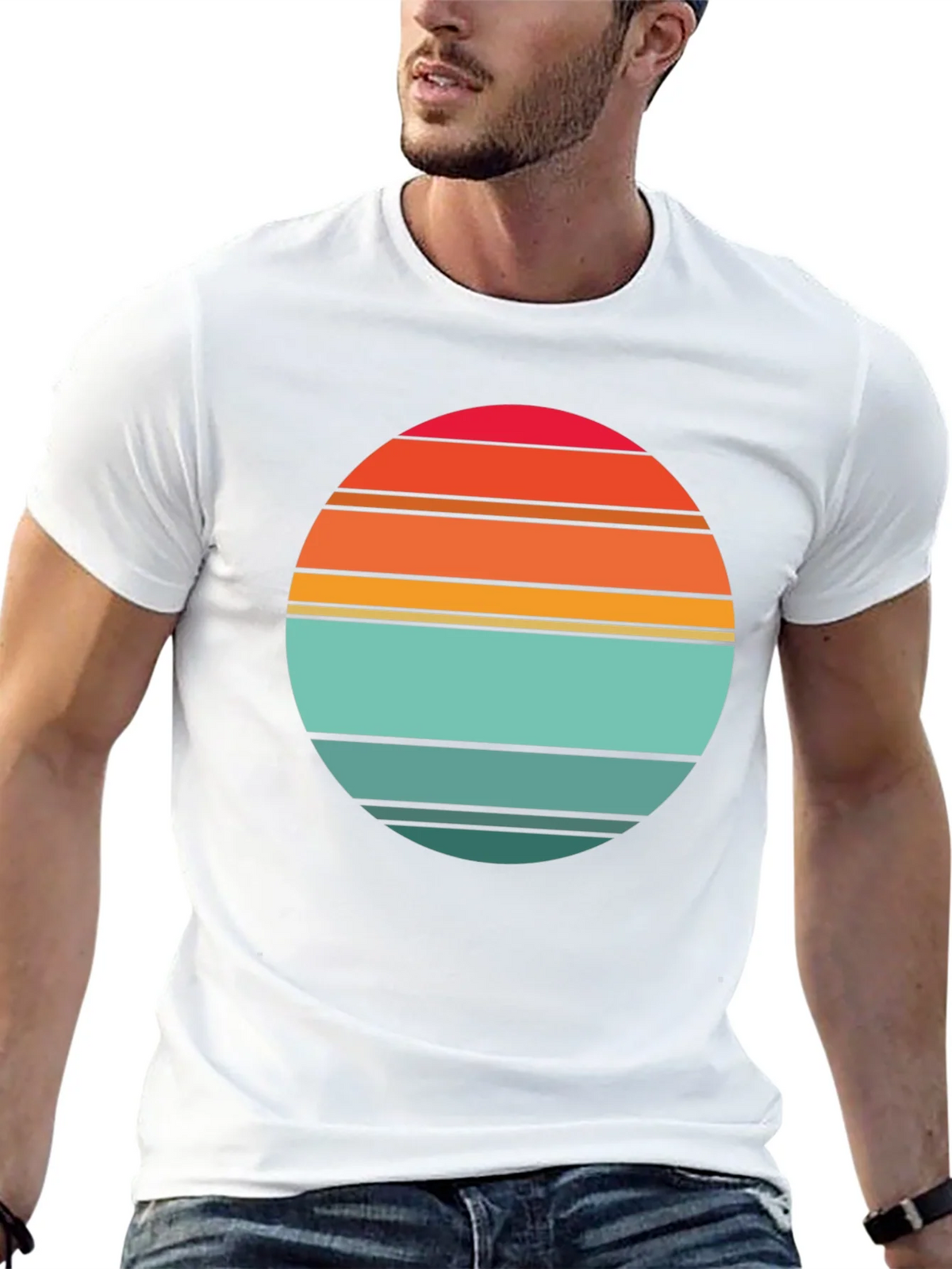 Retro Sunset Striped Graphic Tee - Black product image 4