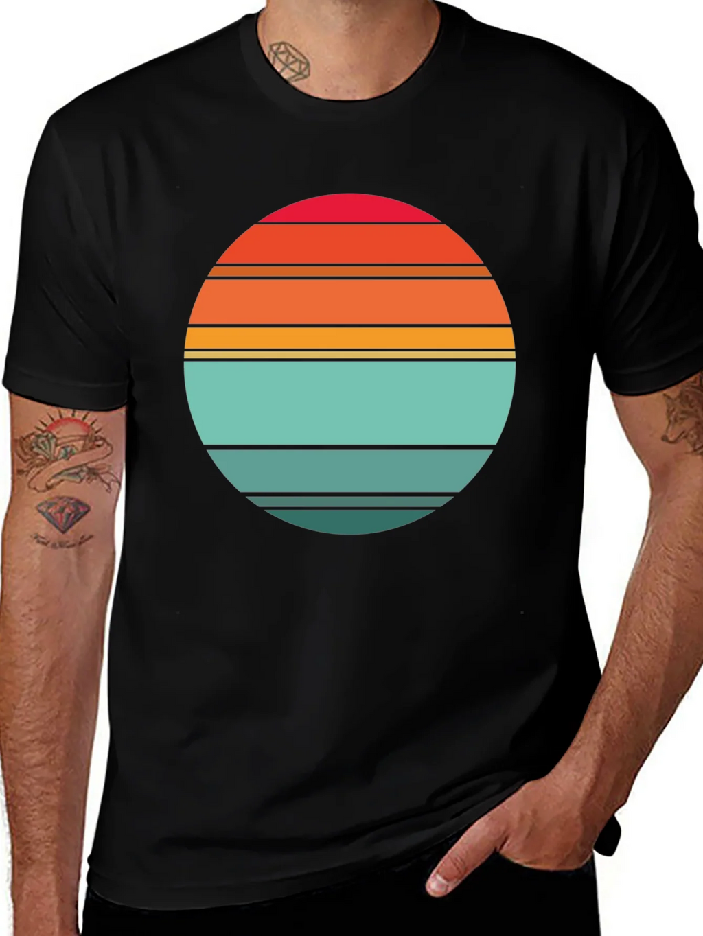 Retro Sunset Striped Graphic Tee - Black product image 1