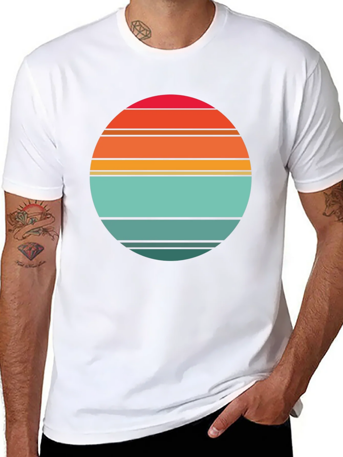 Retro Sunset Striped Graphic Tee - Black product image 10