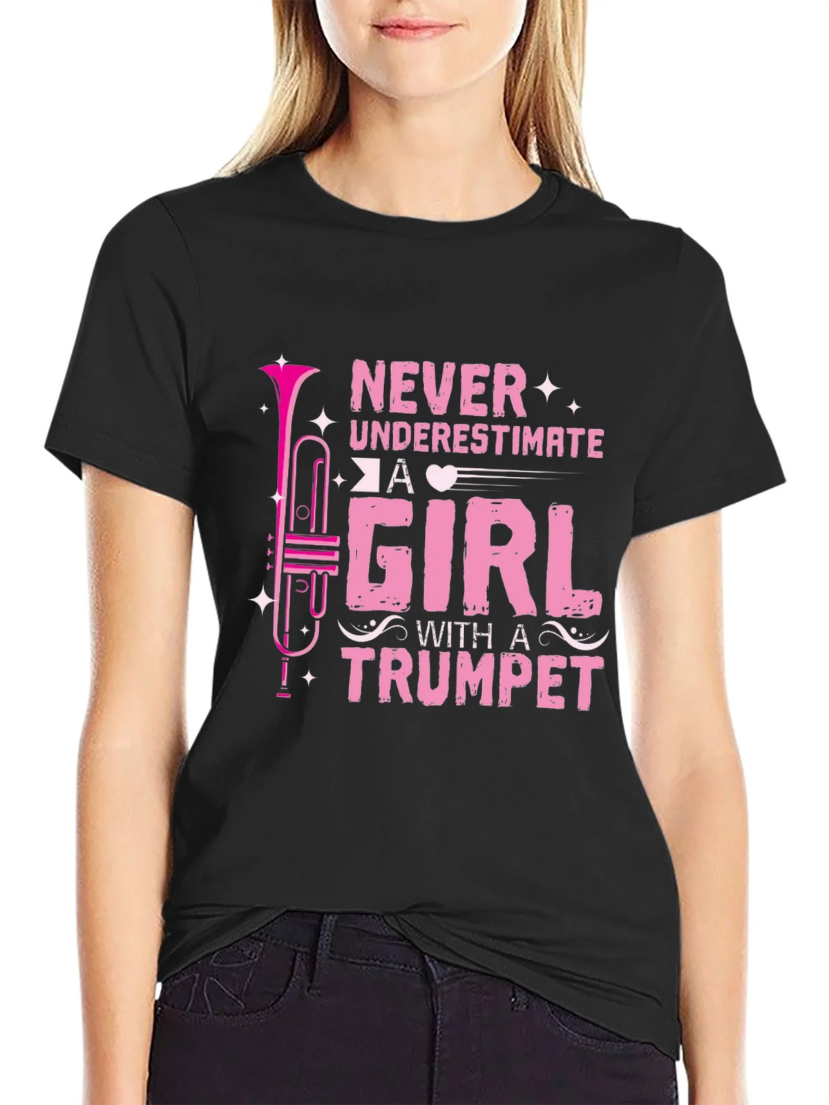 Never Underestimate A Girl With A Trumpet Black T-Shirt product image 5