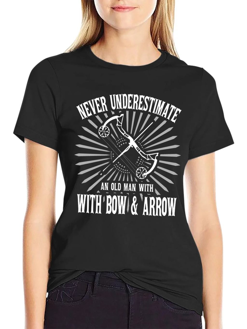 Never Underestimate Bow & Arrow Black T-Shirt product image 5