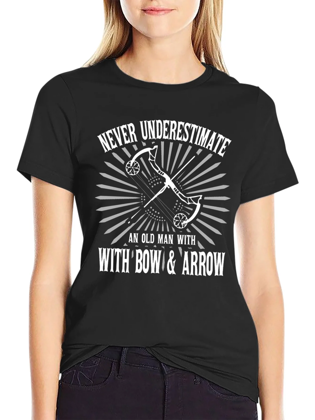 Never Underestimate Bow & Arrow Black T-Shirt product image 5
