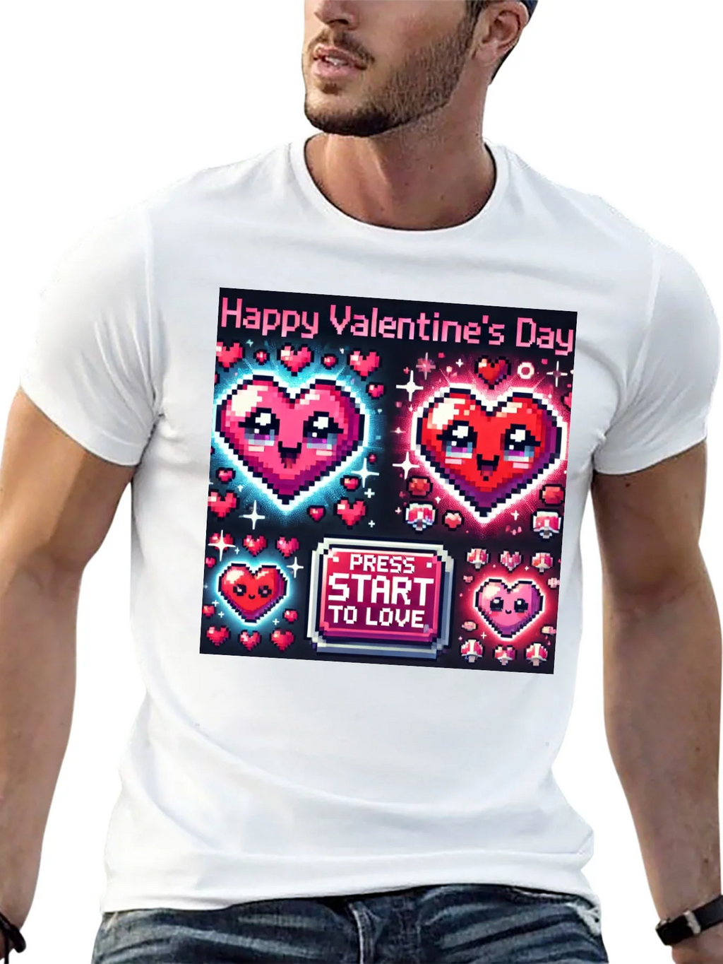 Valentines Day Pixel Hearts Gamer T-Shirt product image 4