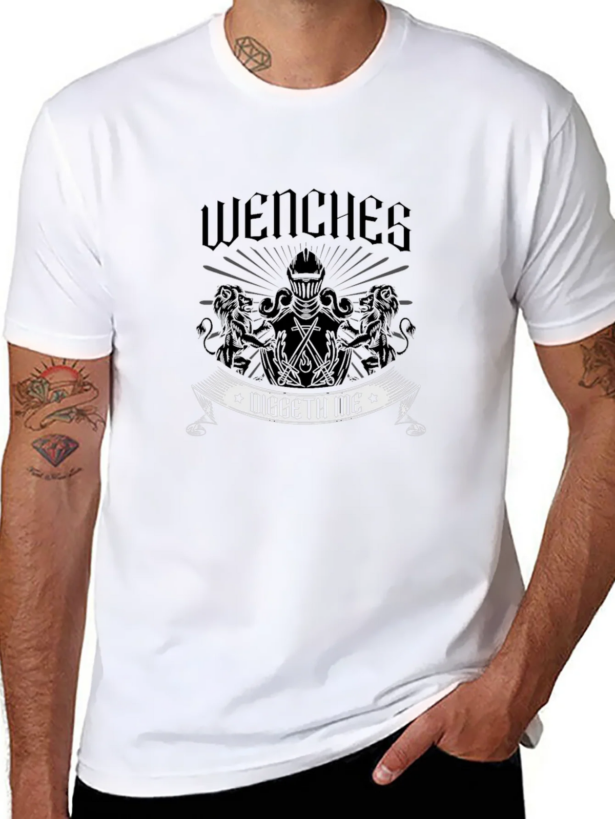 Wenches Diggeth Me Black T-Shirt - Medieval Knight Design product image 10
