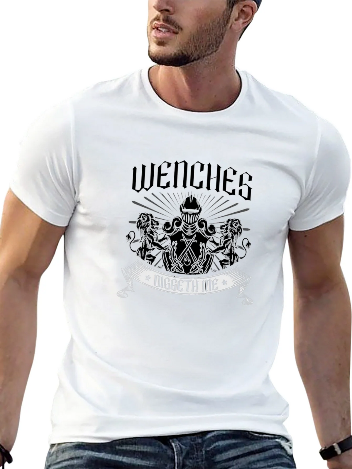 Wenches Diggeth Me Black T-Shirt - Medieval Knight Design product image 4