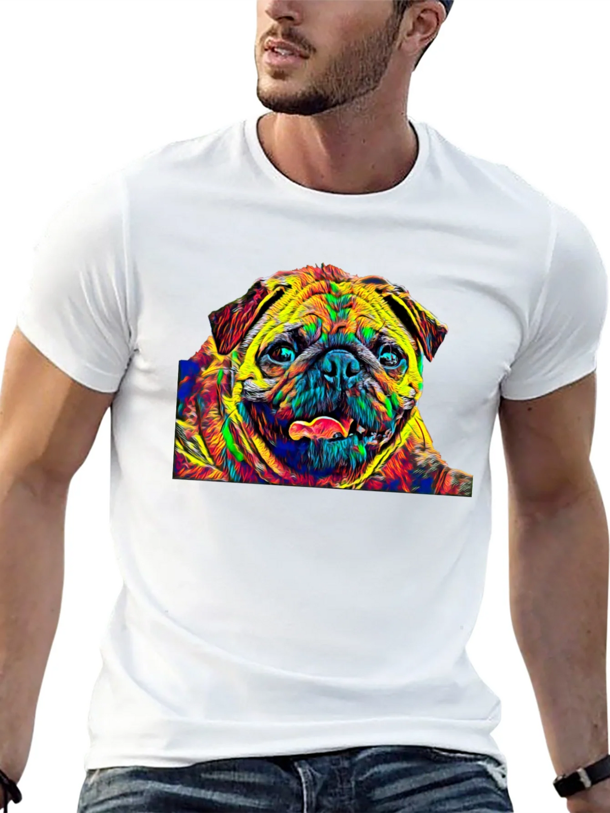 Colorful Pug Graphic T-Shirt - Black product image 4
