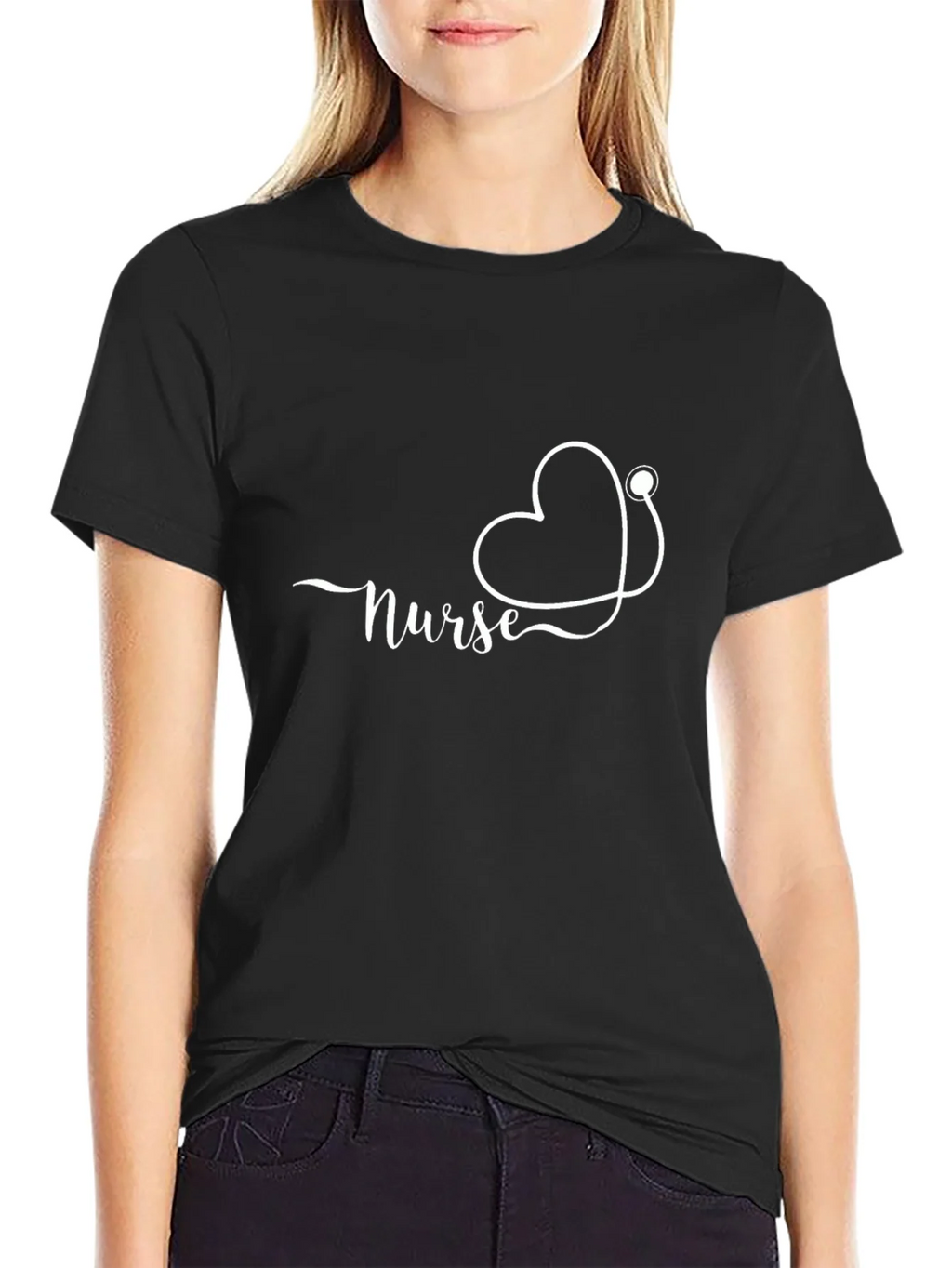 Nurse Heart Stethoscope Black T-Shirt product image 5