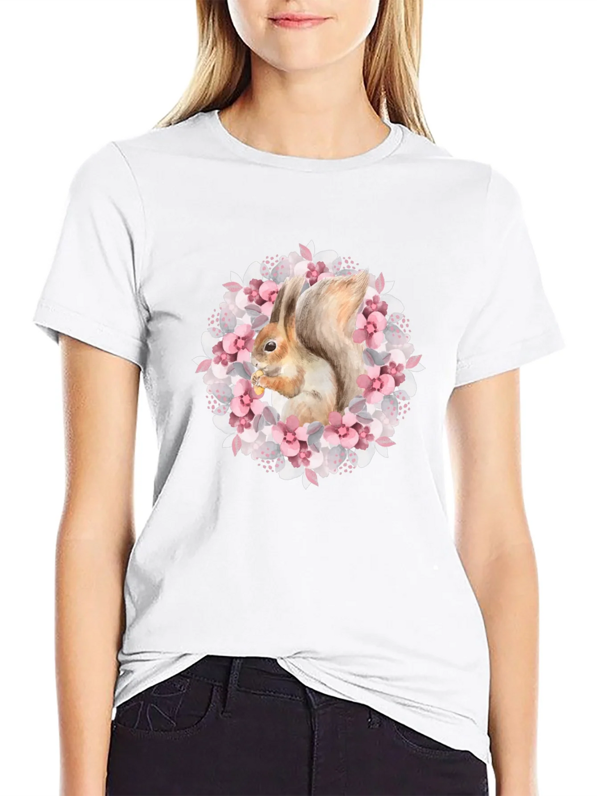 Squirrel in Floral Wreath Graphic Tee product image 11