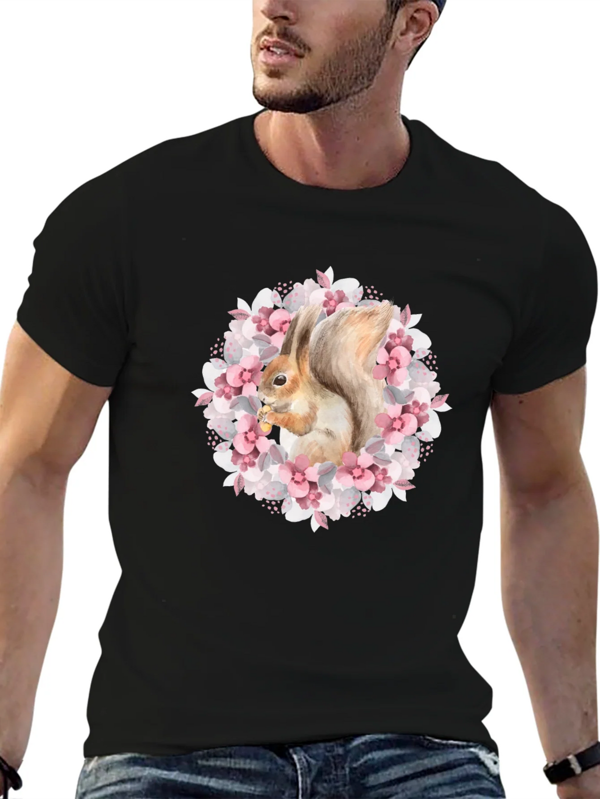 Squirrel in Floral Wreath Graphic Tee product image 9