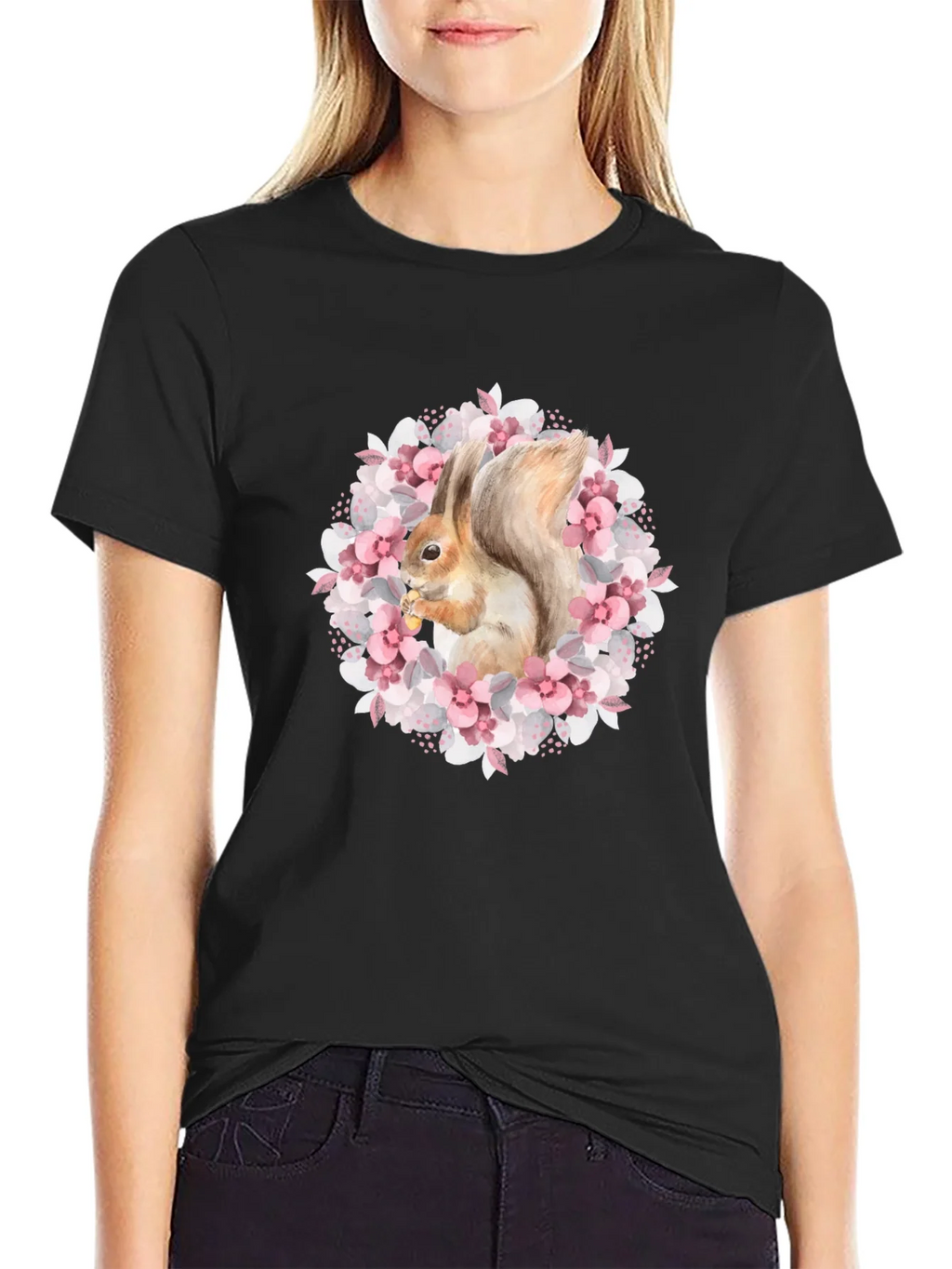Squirrel in Floral Wreath Graphic Tee product image 5