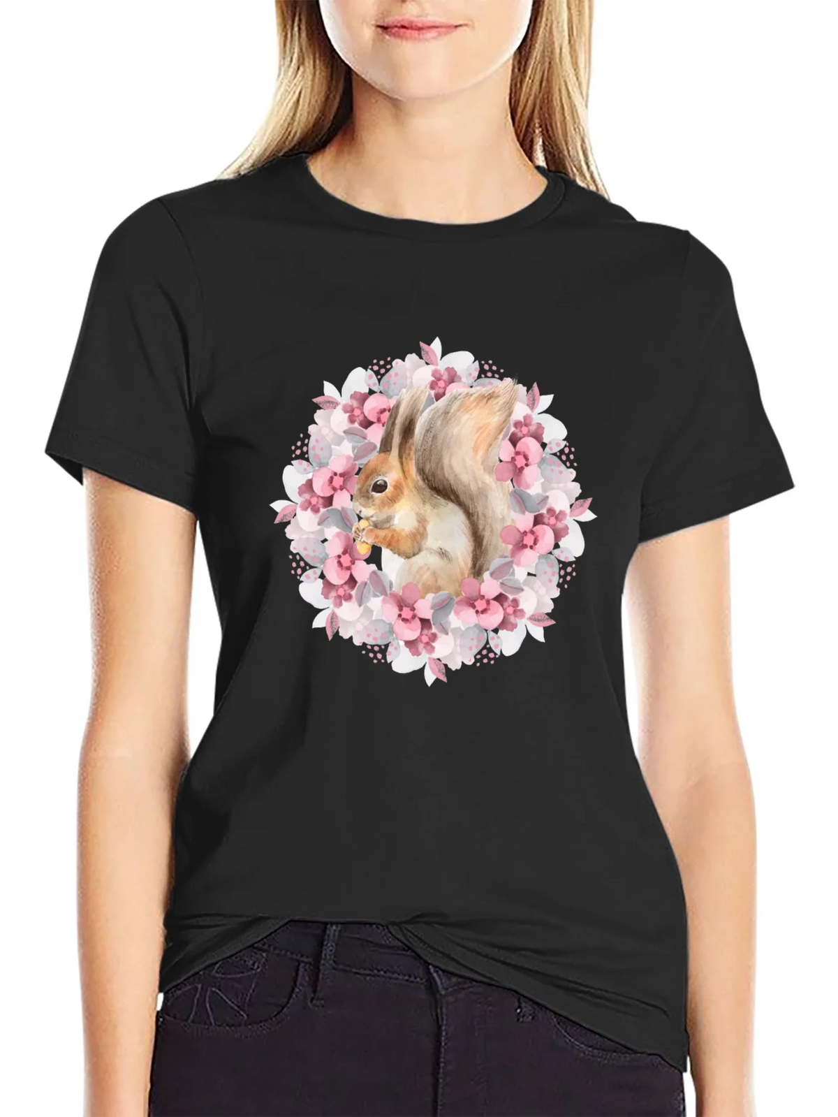Squirrel in Floral Wreath Graphic Tee product image 5