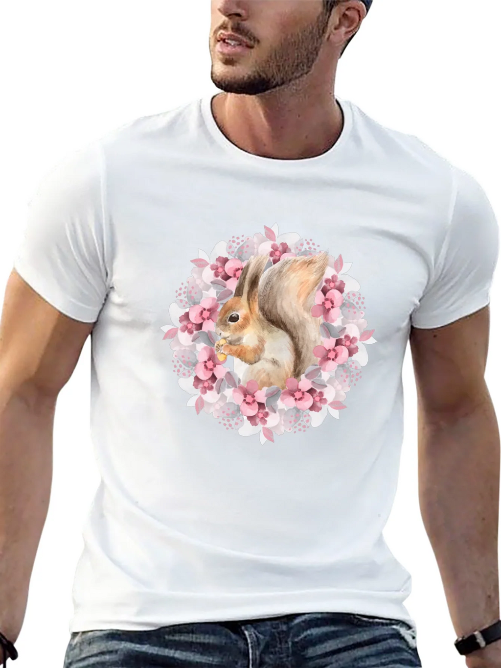 Squirrel in Floral Wreath Graphic Tee product image 4