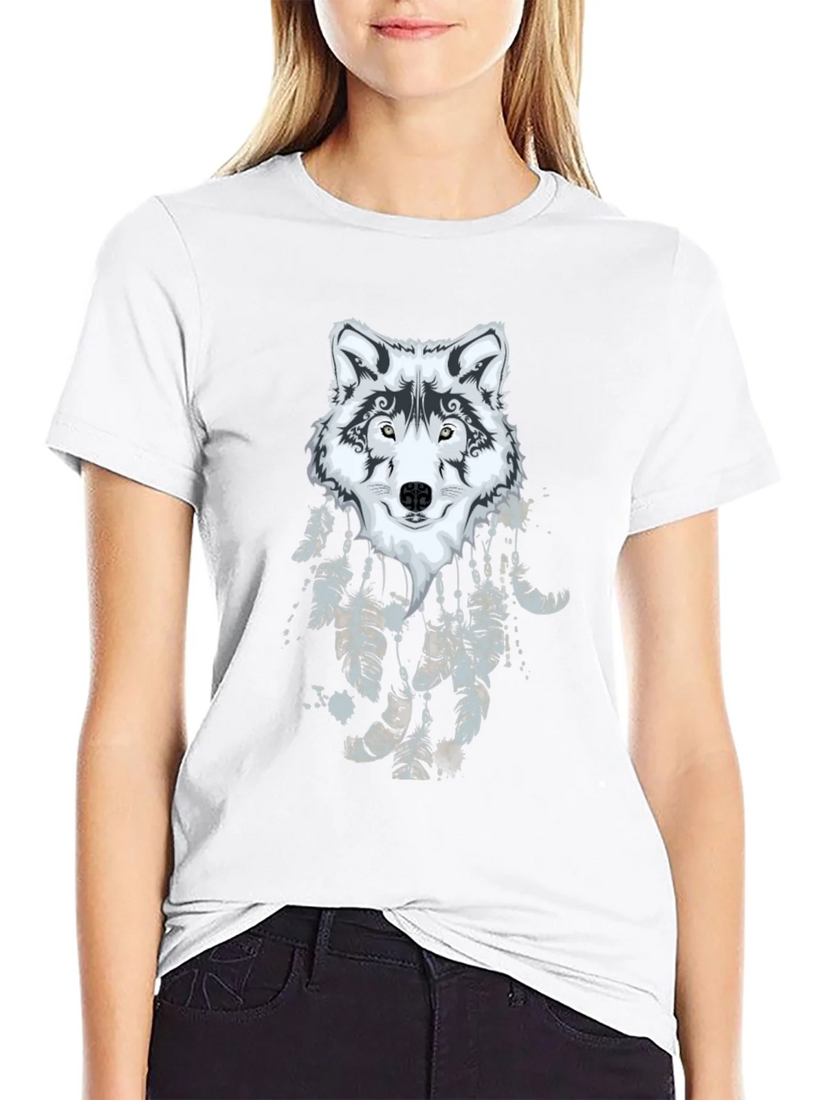 Wolf Dreamcatcher Graphic Black T-Shirt product image 11
